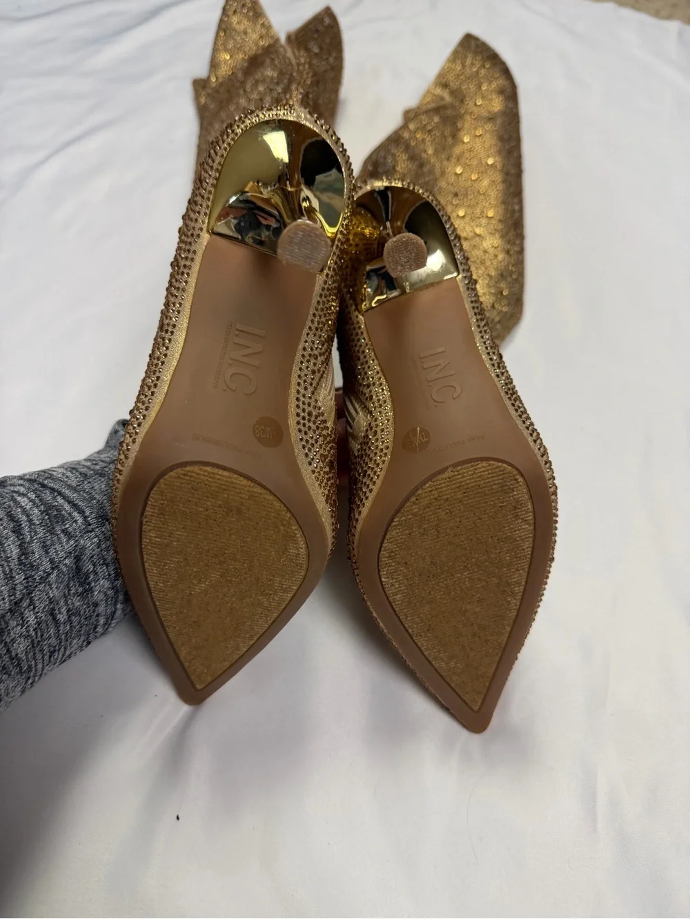 I.N.C. Saveria Gold Metallic Knee-High Pointed Toe Stiletto Boots